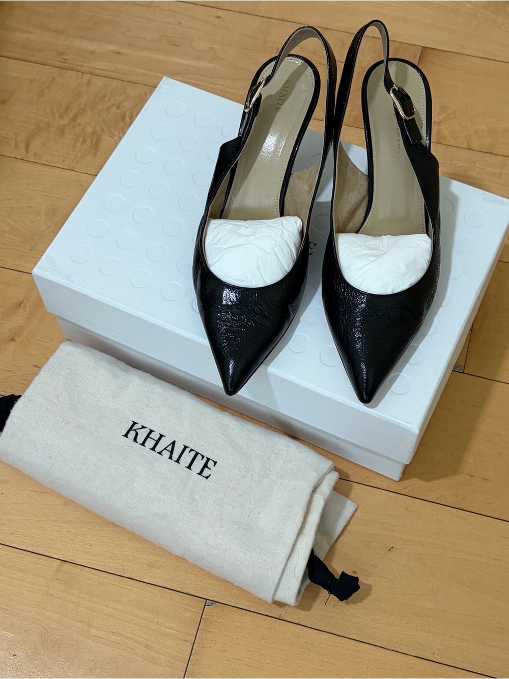 Khaite River Slingback Patent Leather Pointed Pumps 38